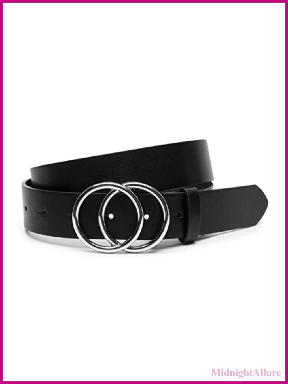 Women's Faux Leather Belt Double Ring Buckle Adjustable 1.25" Wide